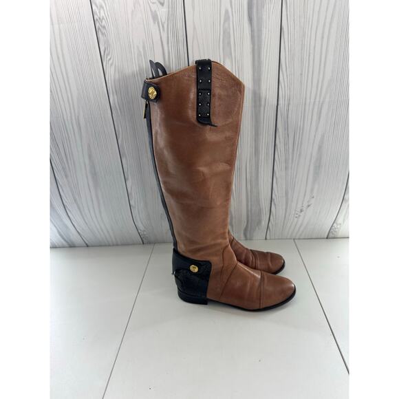 Sam Edelman Black Brown Leather Penny Tall Riding Boots Size 7 - Picture 3 of 9